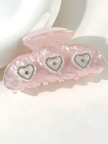 1pc Pink Rhinestone Hair Clip Set, Acrylic Clips With Heart And Flower Decor, Elegant Sparkling Thick Hair Clips For Women Summer Hair Accessories Beach Claw Clips - Multicolor - View 8