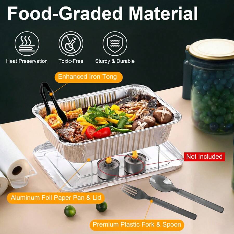 6 Disposable Chafing Dish Buffet Set Baking Pans Trays Stands Forks Spoons Tongs - View 1
