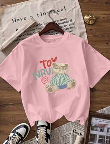 Cute And Youthful Short-Sleeve T-Shirt, A  Short-Sleeve T-Shirt For Spring And Summer 2026, Made In Mexico, 180 Grams. Cartoon Print, Couple Design, Suitable For Indoor Or Outdoor Wear. Crew Neck, Unisex, Ideal For The Office And Leisure. One-Pack. - PK-P631577SLNDXZGY424 - 查看 4