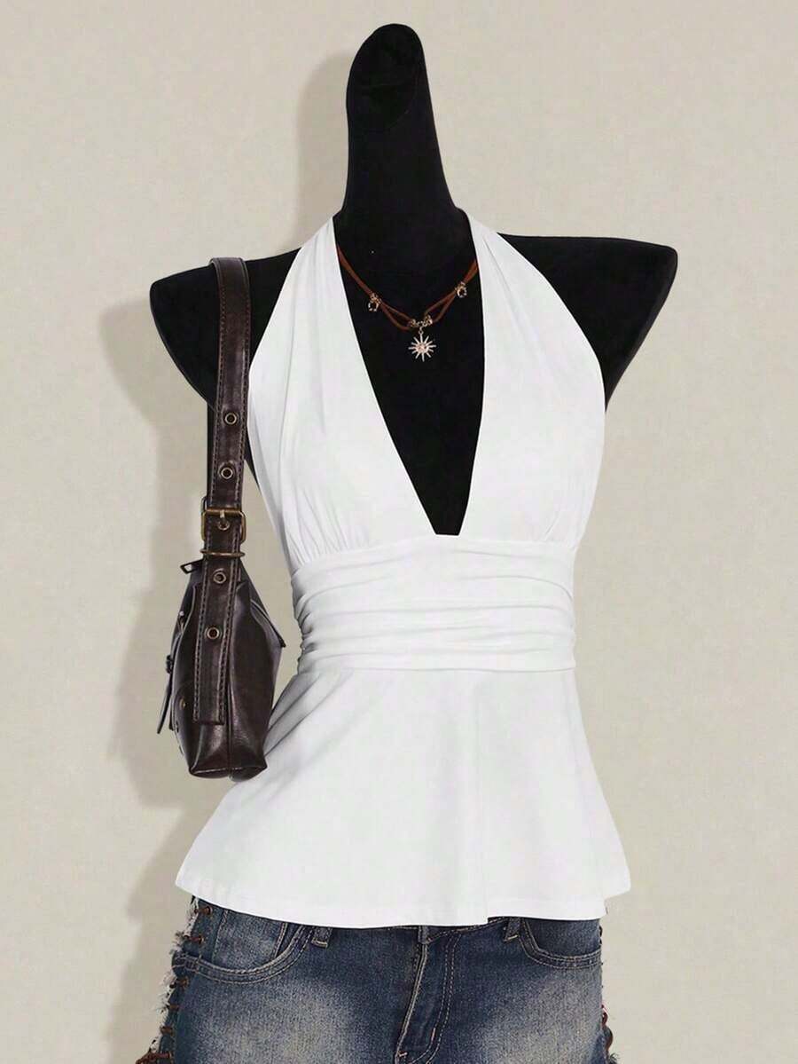 Top de tirantes sin espalda negro tipo babydoll para mujer, diseño de Halloween - Blanco - Ver 1