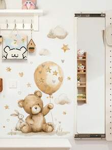 1pc Cute Teddy Bear & Balloon Decorative Wall Sticker, Removable Waterproof PVC Decal For Children's Room - Bear and Balloon 4060 - View 2