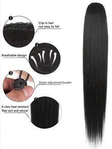 Extensiones de cola de caballo con cordón, cola de caballo larga y recta falsa, extensiones de cabello sintético natural y suave con clip, pieza de cabello resistente al calor - Negro - Ver 5