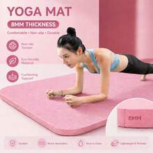 Local Delivery-Pink 8mm Extra Thick Yoga Mat, Non-Slip Cushioned Mat For Home Workouts - Pink - View 2