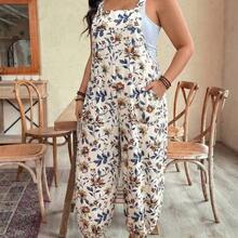 Plus Size Women's Elegant Striped Pocket Jumpsuit, Suitable For Work And Commute, Spring/Summer - Azul Marino - Ver 11