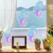 1/9片装彩虹海洋主题静电贴窗贴,霓虹海马、海豚、贝壳造型装饰,适用于客厅、卧室、玻璃推拉门,礼品 - 海洋主題窗貼 - 查看 8