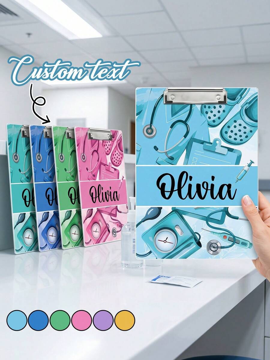 1pc Custom Name Nurse Clipboard, Personalized Medical Themed Clipboard With Stethoscope & Scrubs Design, Nurse Appreciation Graduation Gift With Metal Clip, Desk Accessory ForNurses & Nursing Students,Personalized Gifts, Nurse's Day Gift - Multicolor - View 1