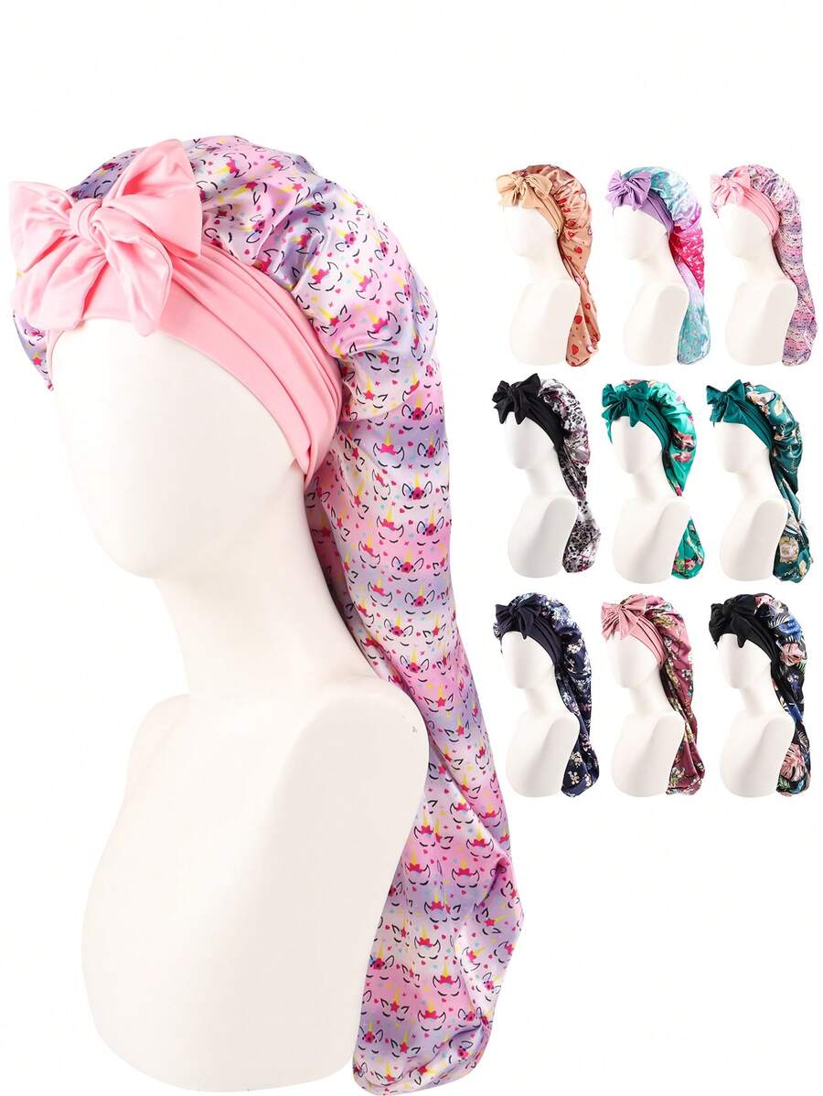 1 chiếc mũ ngủ dài in họa tiết nơ cho nữ, mũ tắm dài bằng satin dễ thương, co giãn, thích hợp cho tóc dài khi ngủ ở nhà, chăm sóc tóc, sử dụng tại salon làm đẹp. - A - Xem 1