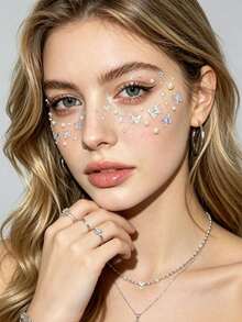1pc Iridescent Butterfly Pearl Face Sticker, Self-Adhesive Makeup Decor Sticker For Stage, Music Festival, Party, Waterproof & Long-Lasting, Influencer Same Style Eyeshadow Sticker - Multicolor - View 2