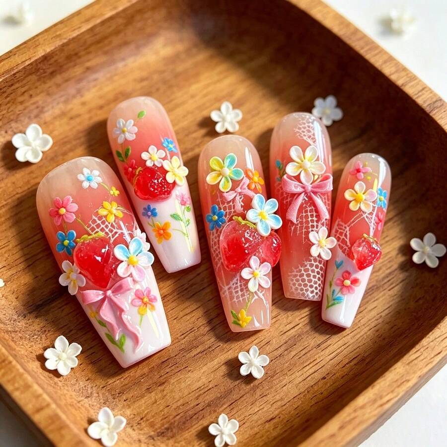 1个3D硅胶模具 - 可爱草莓、花朵、心形 - 粉色、绿色、白色、透明色,DIY美甲脱模工具,美甲用品,美甲工具,美甲配件,返校季,美甲,适用于美甲贴纸 - 無色 - 查看 1