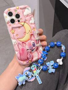 Disney Has Authorized, Phone Case - Chain Set, The Stitch Lilo & Stitch 3D Phone Case Plus A Silicone 3D Stitch Bracelet With Metallic Ring Removable Bracelet, Stitch And Angel Pattern, Compatible With Iphone17/16/15/14/13/12/11/XS/XR/X Plus Pro Max, A Stylish Cartoon Phone Case, The Perfect Gift Choice, Phone Protection, Durable Phone Cover, Great Gift For Friends And Family. - trắng - Xem 2