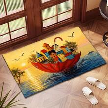 1pc Colorful City Print Absorbent Pad/Drying Mat For Coffee Maker, Tableware - Absorbent Polyester Desktop Protective Mat With Rubber Anti-Slip Pad, For Kitchen Counter Decor, Home Bar And Dining Table - Multicolor - View 4