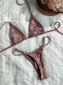 Conjunto de bikini de rayas coloridas y sexy para primavera/verano 2026, traje de baño de estilo minimalista de tres puntos para mujeres jóvenes - Multicolor 3 - Ver 2