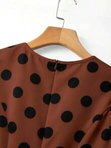 Camiseta de mujer sexy y elegante con estampado de lunares, adecuada para atuendos de primavera/verano - Marrón 2 - Ver 5