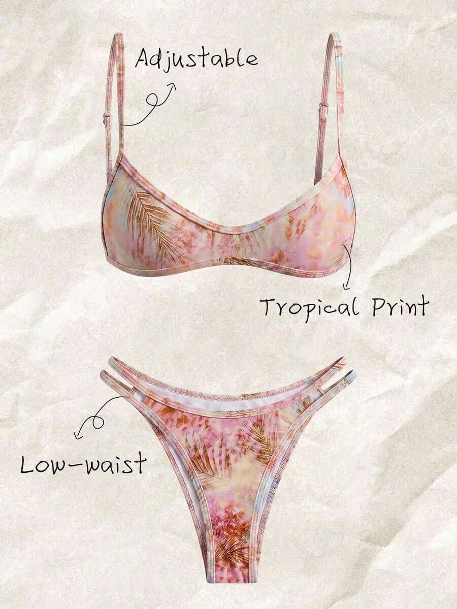 Conjunto de bikini con tirantes de espagueti de tela jacquard para mujer, primavera/verano - Multicolor 5 - Ver 1