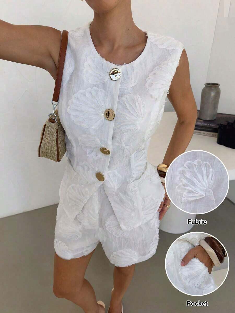 Traje elegante de oficina para mujer en amarillo claro/crema - Blanco - Ver 1