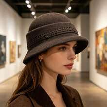 Women's Bucket Hat Hollow Knit Breathable Fisherman Cap Stylish Decorative Letter Detail Sun Hat - 白色 - 查看 4