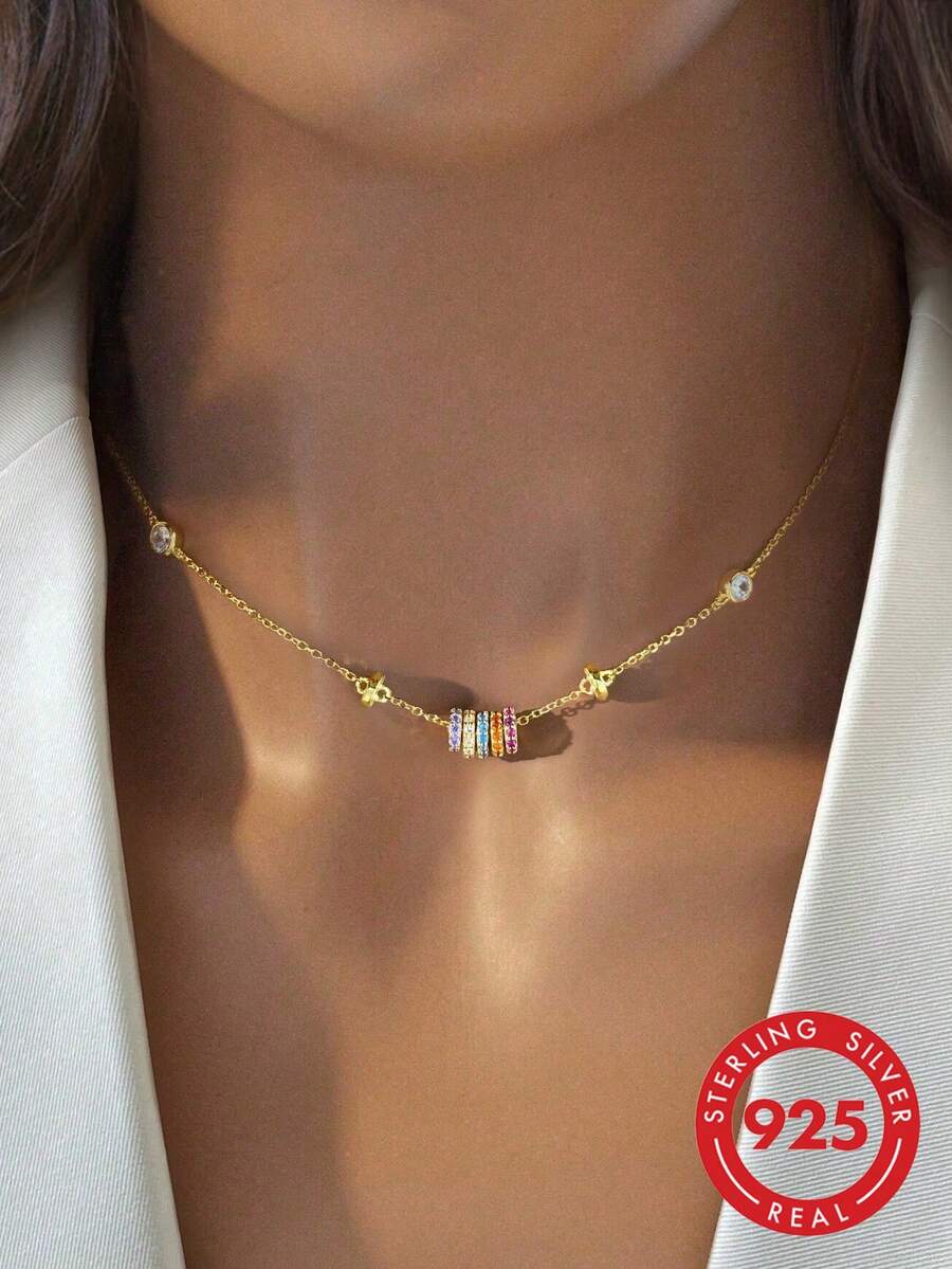 1 đôi dây chuyền bạc 925 hình cầu vồng, kiểu dáng tối giản thanh lịch, phù hợp để đeo hàng ngày, dự tiệc hoặc làm quà tặng ngày Valentine. - phong cách 1 - Xem 1