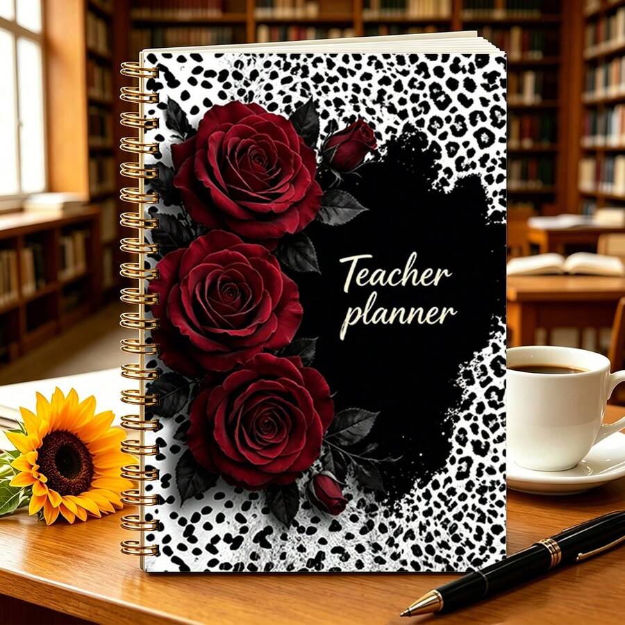 1 pièce Cahier de taille A5 (8,3 * 5,5 pouces) avec couverture imprimée de roses noires et rouges et de léopard. Convient pour la planification des leçons, les relevés d'enseignement quotidiens et la gestion de l'enseignement. Essentiel pour la rentrée scolaire, cadeau idéal pour les enseignants, les étudiants et les collègues - A5 - Voir 1