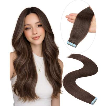 20 lọn tóc nối vô hình, màu nâu thẳng, mềm mượt, thích hợp cho tiệc tùng, đám cưới, lễ hội.