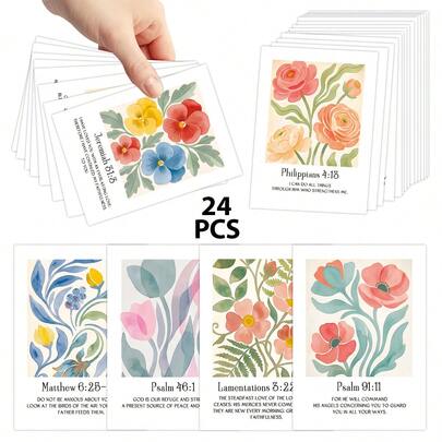 24pcs Watercolor Floral Bible Verse Cards - Inspirational Christian Scripture Cards For Daily Devotion, Encouraging Faith Cards For Meditation, Baptism & Prayer Journaling, Religious Gift