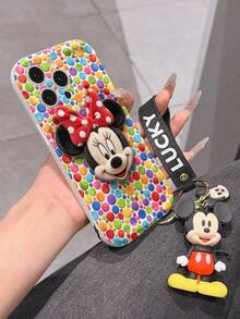 Disney Mickey Mouse Clubhouse Phone Case : 3D Fluffy Pattern Border Protector Phone Soft Phone Case With A Free Cute Mickey Bracelet Chain Lanyard, Mickey, Minnie, Goofy, Donald Duck, Daisy Duck, Pluto, For Apple 17 Promax 17 Pro 16 15 14 13 12 11 Pro Max XS Max X XR Soft Cover Summer Phone Case - White - View 6