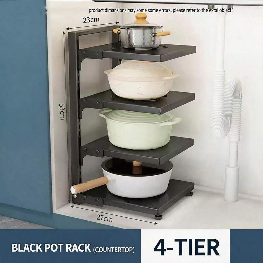 Adjustable Height 4-Tier Metal Pot Rack Storage Shelf - Space-Saving Kitchen Pot And Pan Organizer - Freestanding Pot Rack With Customizable Shelf Positions, No Electricity Required - Multicolor - View 1