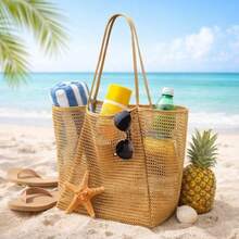 Large Capacity Women's Beach Tote Bag - Durable Polyester Woven Shoulder Bag With Top Opening, Suitable For Travel And Shopping - 1pc - View 10