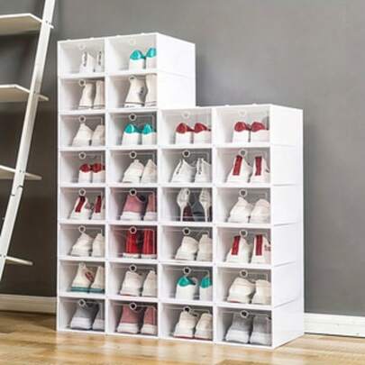 1 Set Multi-Layer Thickened Stackable Shoe Storage Box With Clear Front Window, Perfect Organizer For Bedroom Closet Dorm Home Daily Use, Durable Transparent Container For Sneakers Boots Heels, Space-Saving Shoe Rack Cabinet Solution