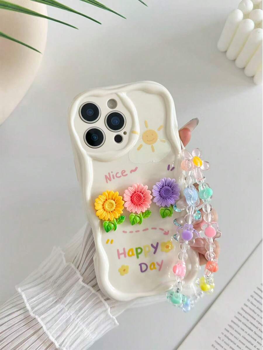 花卉装饰彩色印花奶油色波浪边手链带简约防震加厚手机保护壳,兼容 17/17 Pro/17 Pro Max、16 XR/7/8、15 Pro Max、13 Pro Max、14 Pro Max、13、14、11、12 Pro Max、P11软壳、P12防摔、XS、XR、7/8 P、7/8 GES2,适用于A13 4G、A22、A21S、A51 4G、A52、S22 Ultra、A33 5G、A34、A35,适用于Redmi 10、Note 11 4G、11 Lite、A53 TPU、A14、A23、S23 Ultra、S24、A14、A15、S23、A73、A55、A54。 - 彩色 - 查看 1