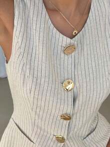Conjunto de 2 piezas para mujer: Chaleco de metal de un solo pecho y shorts para el verano - Albaricoque 2 - Ver 8
