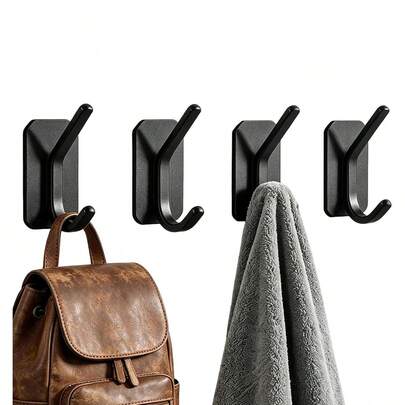4pcs 304 Stainless Steel Self-Adhesive Coat Hooks, Bathroom Towel Shower Hooks, No Drilling Required, Easy Installation, Suitable For Hanging Coats, Towels, Bathrobes, Bags And Other Daily Items