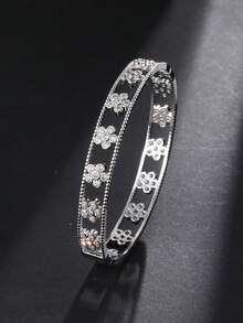 Bộ 1 chiếc vòng tay và nhẫn rỗng, khắc tên cá nhân, đính đá Cubic Zirconia, phù hợp cho nữ, đeo hàng ngày, quà tặng Eid Al-Fitr, quà tặng Eid Al-Adha. - vòng đeo tay - Xem 6