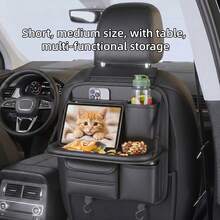 Bolsa de almacenamiento para respaldo de asiento de automóvil de cuero PU con bandeja/escritorio plegable, organizador multibolsillo para el respaldo del asiento con soporte para tableta/computadora portátil y portavasos, protector de respaldo de asiento universal, adecuado para SUV y sedán, accesorio de viaje para automóvil, regalo - Múltiples estilos - Ver 15