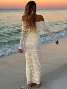 Women's Off-The-Shoulder Lace Dress, Elegant And Modern High-Society Style - Apricot - View 3