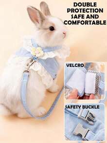 Adjustable Rabbit Leash, Cute Floral Lace Rabbit Harness, Small Animal Outdoor Clothing, Escape-Proof Adjustable Rabbit Vest, Cute Guinea Pig Summer Harness, Leash Set, Rabbit Walking Leash, Floral Decorated Small Animal Vest Harness, Adjustable Escape-Proof Design, Pink, Suitable For Ferrets, Guinea Pigs, Squirrels, Kittens, Hamsters, Rabbits, Suitable For Outdoor Walks, Travel, Spring Outings - Multicolor - View 9