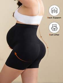 Maternity Belly Support Shorts, Plus Size Seamless Shapewear For Wedding & Summer - Black - View 2