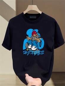 Camiseta de manga corta para hombre, de tejido grueso, con estampado moderno, informal, deportiva, para actividades al aire libre, holgada, versátil y transpirable. - Negro - Ver 6