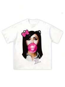 Ropa para chicas adolescentes, camisetas con estampados gráficos, ropa de verano para chicas adolescentes, camisetas cortas, camisetas cortas para mujer, con estampado de chica soplando burbujas, moda, ropa urbana, unisex, tela transpirable, cuello redondo, estilo Y2K. - Camiseta de manga corta con cuello redondo, de algodón, holgada, unisex, estilo urbano vintage. - Blanco - Ver 6