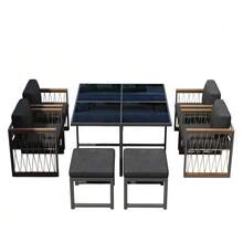 7-Piece Outdoor Table And Chair Set For 6 People, Tempered Glass Table, Plastic And Wood Handrails, Ideal For Meals In The Backyard Or Garden. - 黑色 - 查看 7
