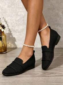 Women Woven Slip On Flat Shoes, Breathable Soft Upper Non Slip Washable Casual Footwear For Daily Shopping Walking Dating & Holiday Gift - Black - View 6