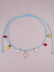 1pc Summer Beach Pendant, Colorful Braided Rope + Gold Chain, Decorated With Mermaid Tail, Seashell, Coconut Tree, Starfish, Sun, Faux Pearl And Turtle Pendants, Suitable For Women's Beach Vacation And Party Wear, Tropical Ocean Style Jewelry - Multicolor - View 14