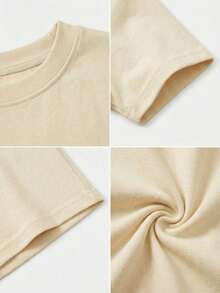 Blusa de mujer de cuello redondo, manga corta, holgada y casual, de estilo minimalista, elegante y sexy Y2K, adecuada para uso diario, oficina, hogar, exterior, primavera/verano - Albaricoque - Ver 6