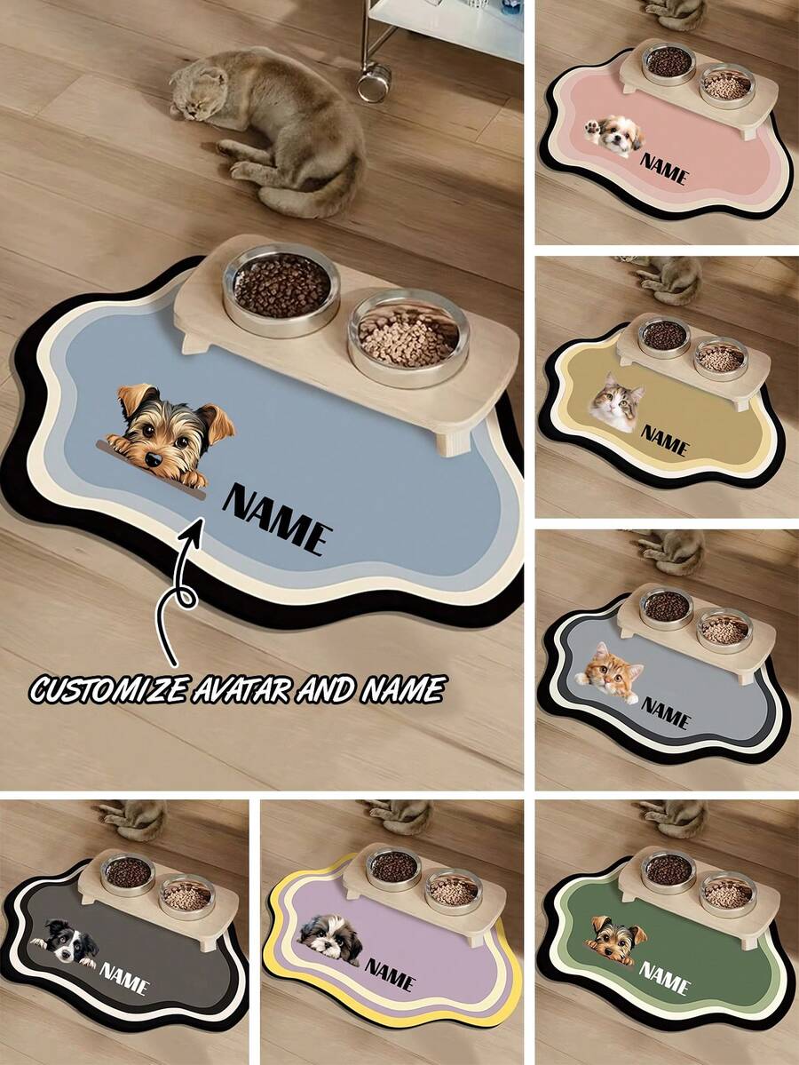 Individuell anpassbare schnell trocknende Futterunterlage für Haustiere, personalisiert mit Foto und Namen des geliebten Haustieres, spritzwassergeschützt, saugfähig, leicht zu reinigen, geeignet für Hunde und Katzen, waschbare Futterunterlage, perfektes Geschenk für Haustierbesitzer, witziges Haustier-Design, strapazierfähige Haustier-Matte (Hinweis: Die Größe 30*40 ist relativ klein, bitte wählen Sie für Katzen und Hunde die mittlere oder große Größe) - Verschiedenfarbig - Übersicht 1