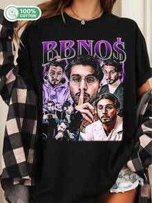 Bbno$ Rapper Vintage Collage Unisex Cotton T-Shirt Hip Hop Streetwear Graphic Casual Tee - Black - View 1