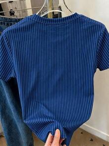 Camiseta de manga corta de cuello redondo a rayas para mujer, de uso versátil y casual para uso diario - Multicolor 4 - Ver 2