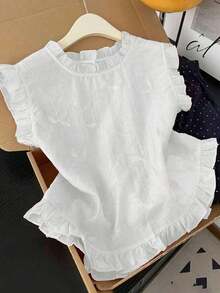 Camisa sin mangas de mujer con bordado y volantes - Blanco - Ver 7