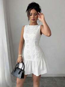 Vestido mini elegante de estilo bohemio con estampado floral, sin mangas y cintura ceñida para mujeres, conjunto de verano con acabado tejido al estilo francés para graduaciones, primavera/verano - Blanco - Ver 8