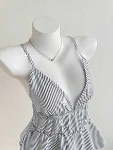 Camiseta de tirantes con volantes en el bajo a rayas para mujer - Multicolor - Ver 8