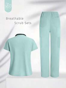 Conjunto de uniforme azul marino para mujer, hecho de tela de alta calidad y transpirable, adecuado para deportes, enfermería y trabajo, con bolsillos, perneras acampanadas, conjunto de uniforme de moda, adecuado para clínicas dentales, conjunto de unifor - verde menta - Ver 4