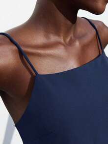 Blusa sin mangas con lazo ajustable, elegante para fiesta, oficina, viajes, casual, romántica, adecuada para invitados de boda, anfitriones, citas, fiestas, conciertos, desayunos, aeropuerto, vacaciones de verano - Azul marino - Ver 6